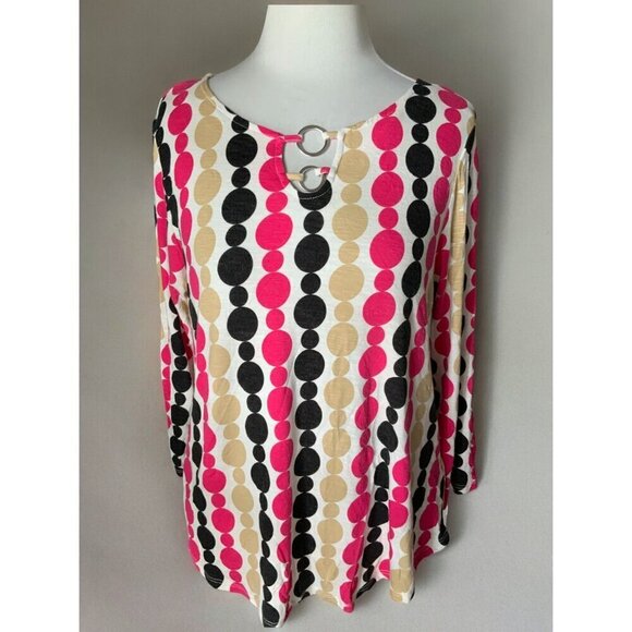 Ruby Rd Womens Petite Polka Dot Tunic Top Multicolor Quarter Sleeve Keyhole PM - Picture 2 of 10